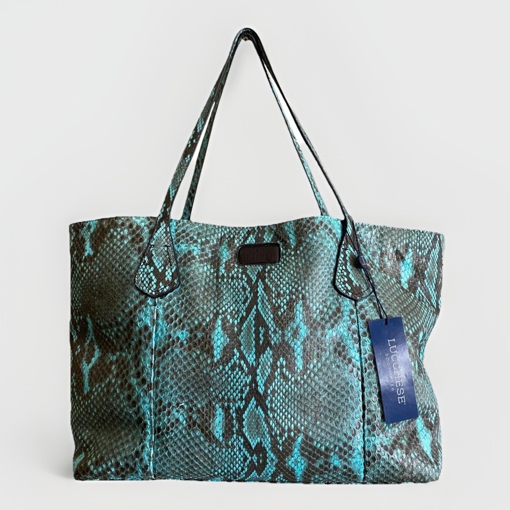 Lucchese Python Tote Bag Turquoise Black Exotic Leather Western Snakeskin